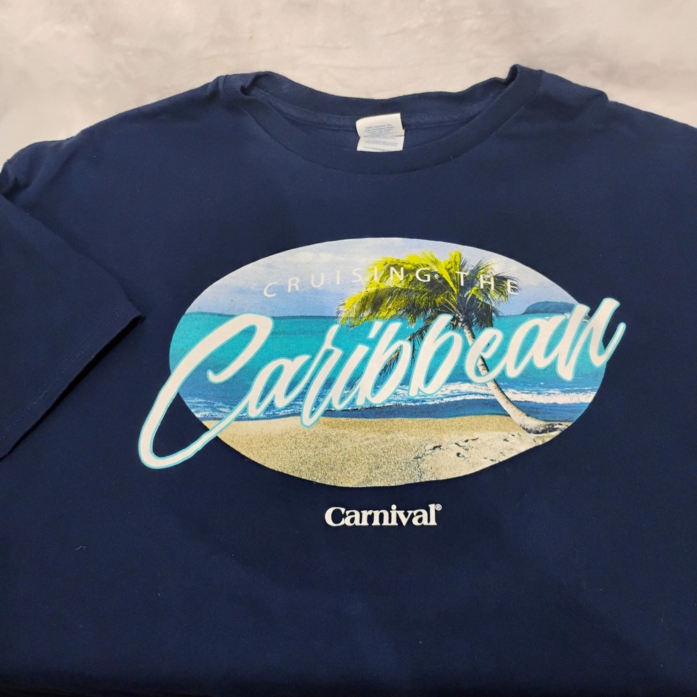 Carnival Cruise Line Cruising the Caribbean XL T Shirt Navy‎ Blue Sz Graphic V